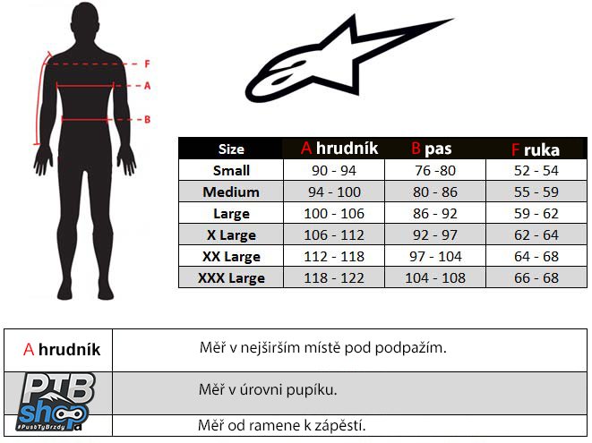 alpinestars velikostni tabulka